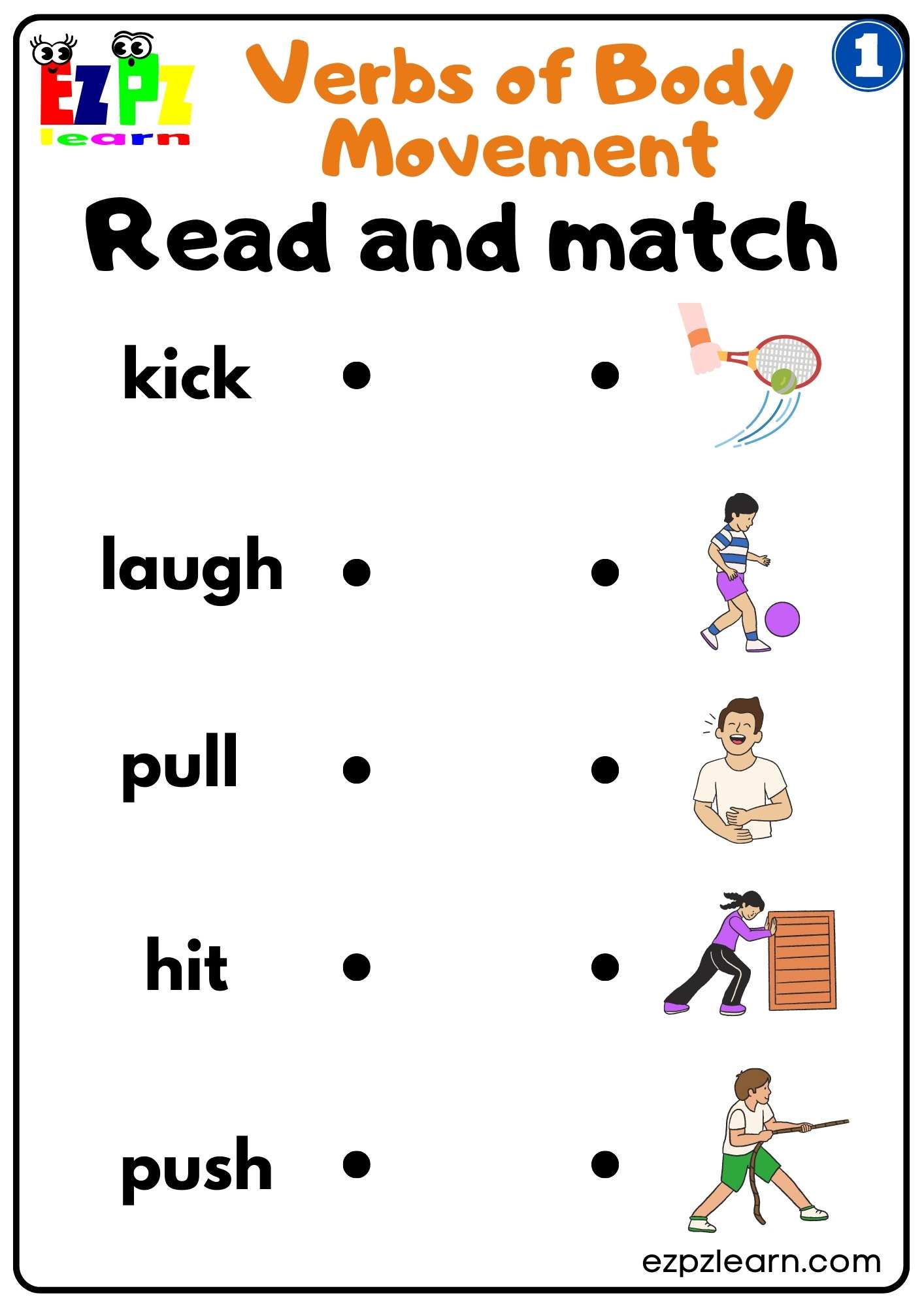 Group 1 Verbs of Body Movement Read and Match free PDF Download for Parents and ESL Teachers